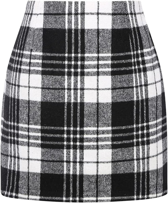 Damen Karierter Minirock mit hohem Bund und seitlichen Eingrifftaschen EB