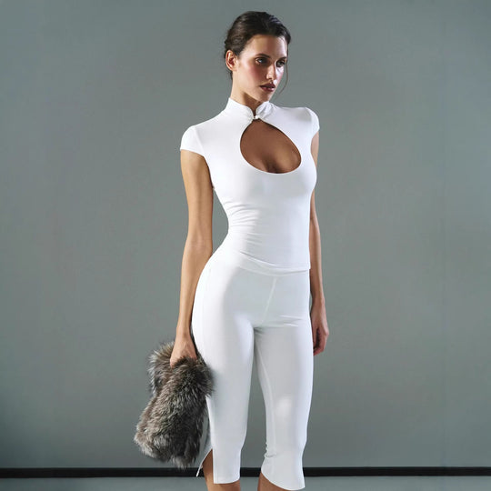Damen figurbetontes Oberteil mit Choker-Ausschnitt EB