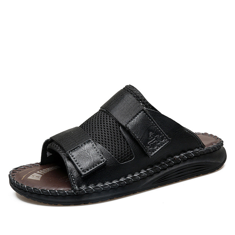 Herren Atmungsaktive Leder-Sandalen mit verstellbarem Klettverschluss EB
