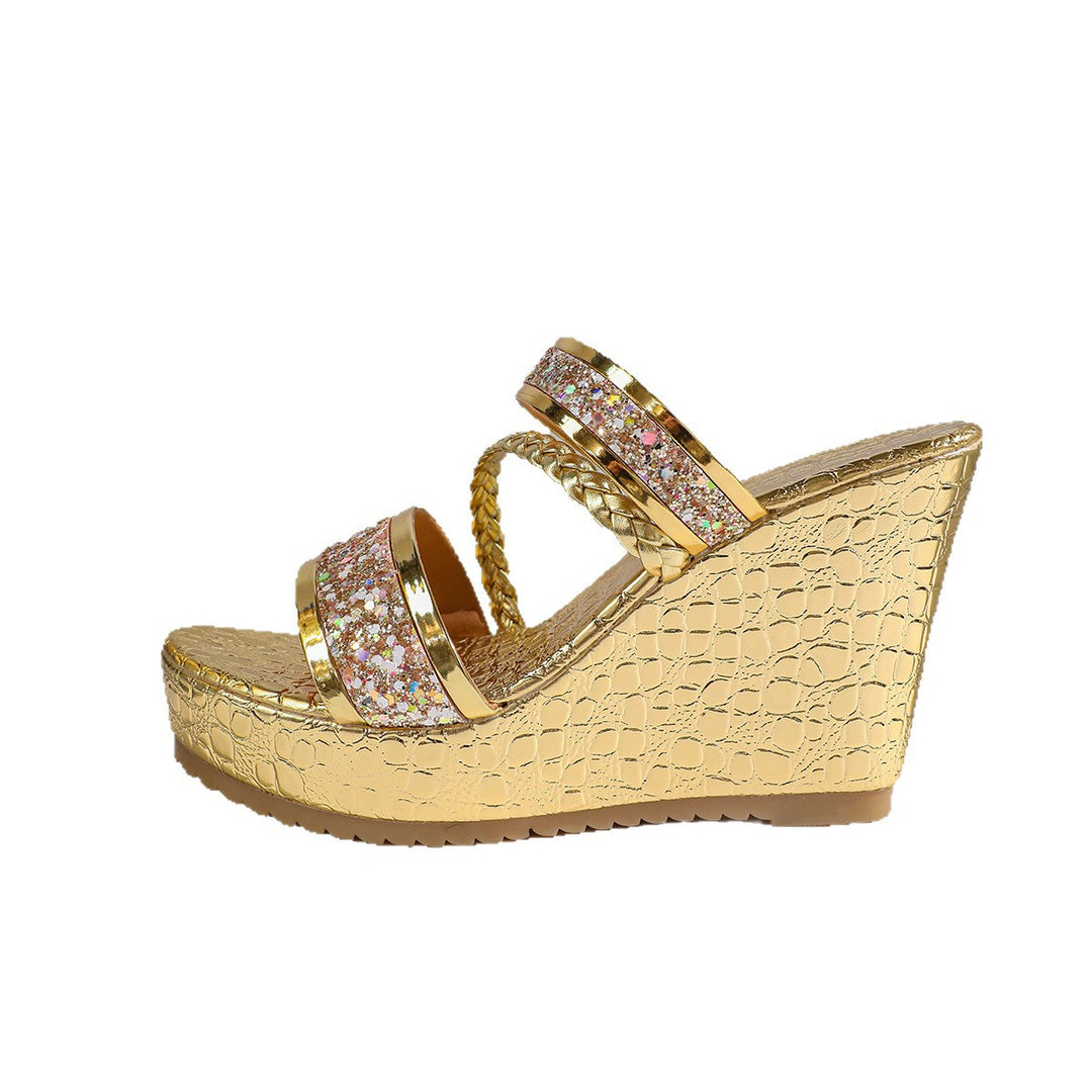 Damen Wedge-Sandalen mit funkelnden Akzenten und elegantem Krokodil-Design EB