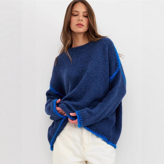 Damen kuscheliger Strickpullover mit kontrastierenden Akzentdetails EB