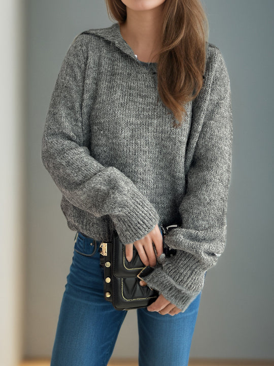 Damen lässiger Pullover mit voluminösen Ärmeln und modernem Strukturstrick EB