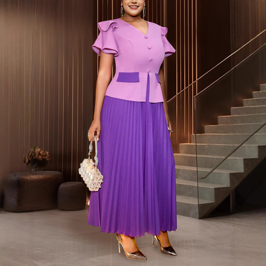 Damen Elegantes Plissee-Kleid mit modischen Rüschendetails und taillierter Jacke EB