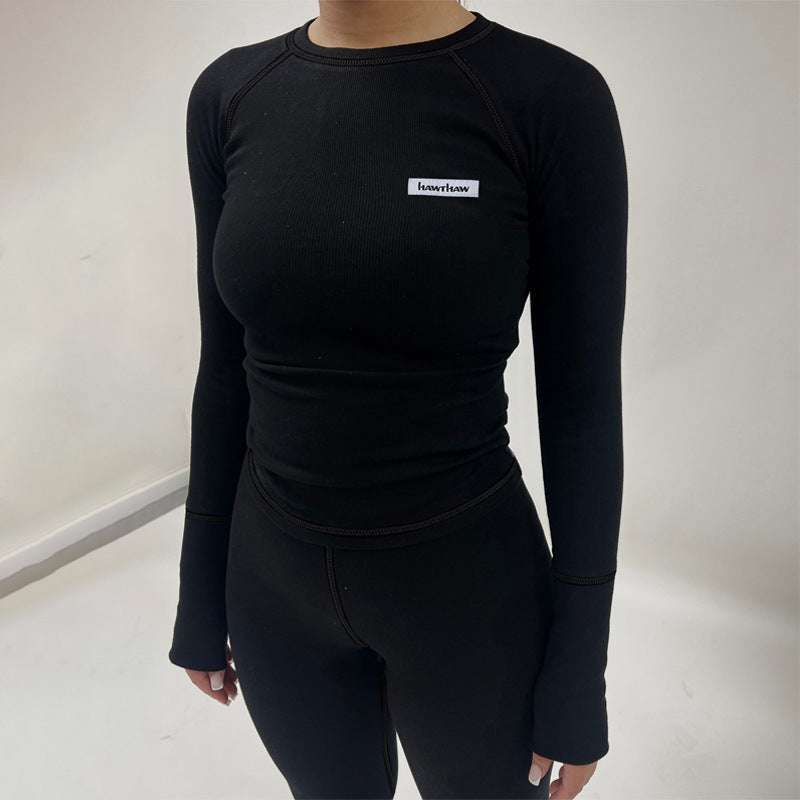 Damen Sportliches Funktions-Set mit langärmligem Oberteil und enganliegender Hose EB