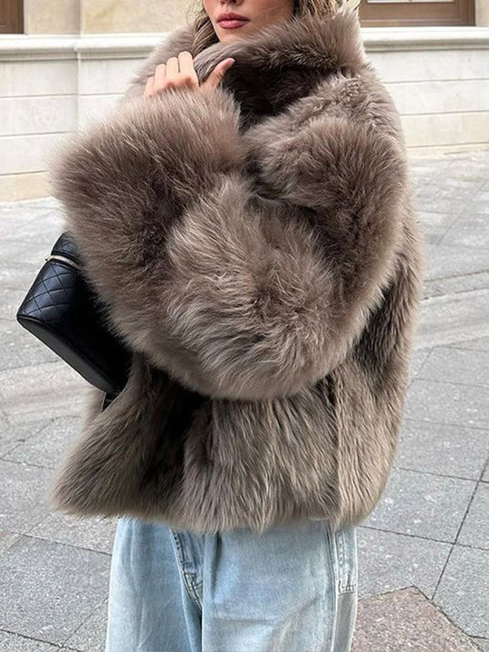 Damen Pelzjacke im modernen Oversize-Stil mit gemütlichem Kragen EB