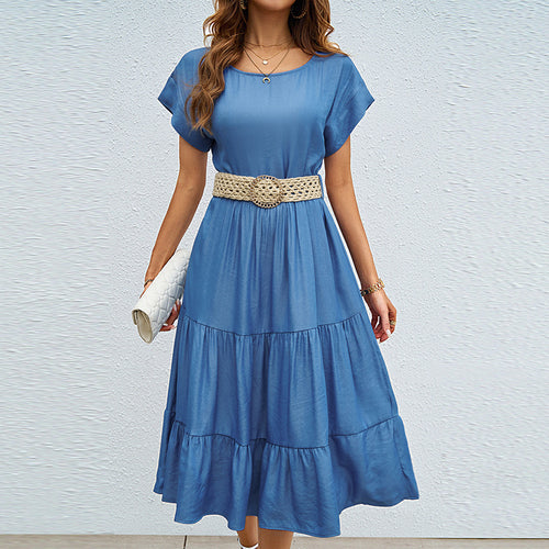 Damen lässiges Midi-Kleid mit voluminösem Rock und lockerer Passform EB