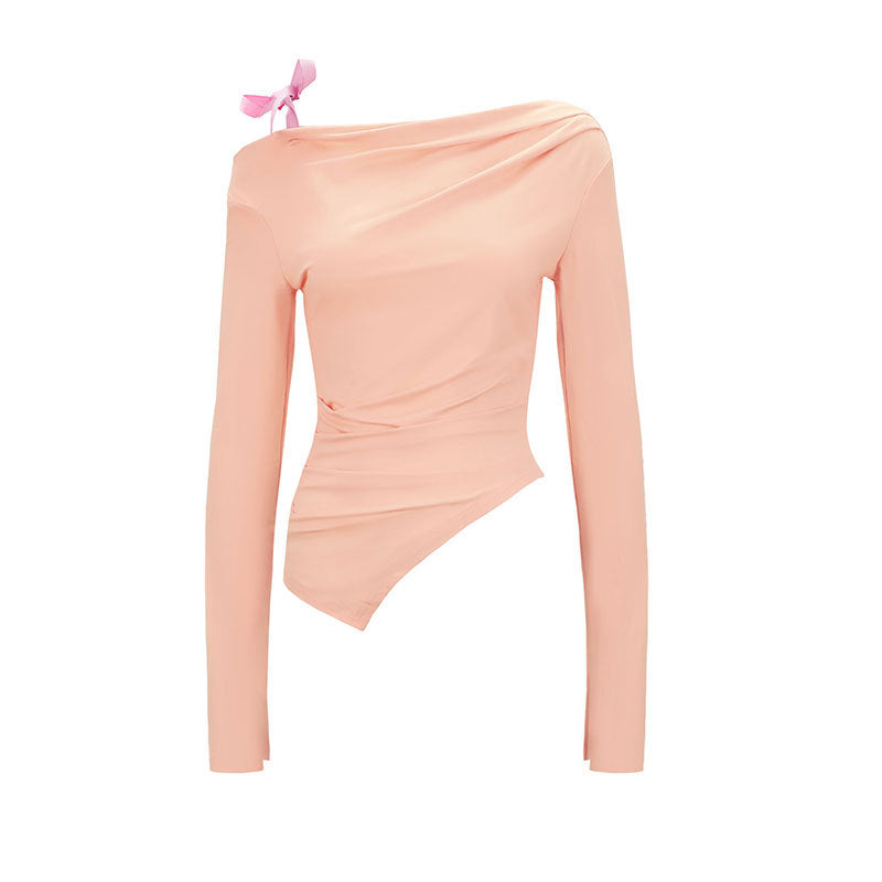 Damen asymmetrisches Langarmoberteil mit dekorativer Schleife EB