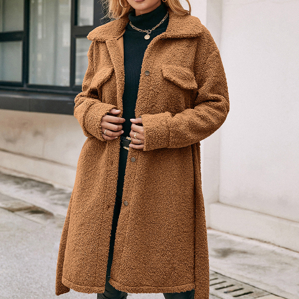 Damen Kuschelige Teddyjacke mit großzügigen Taschen und Knopfdetails EB