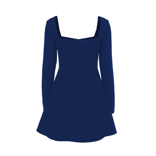 Damen tailliertes Skater-Minikleid mit quadratischem Ausschnitt und langen Ärmeln EB