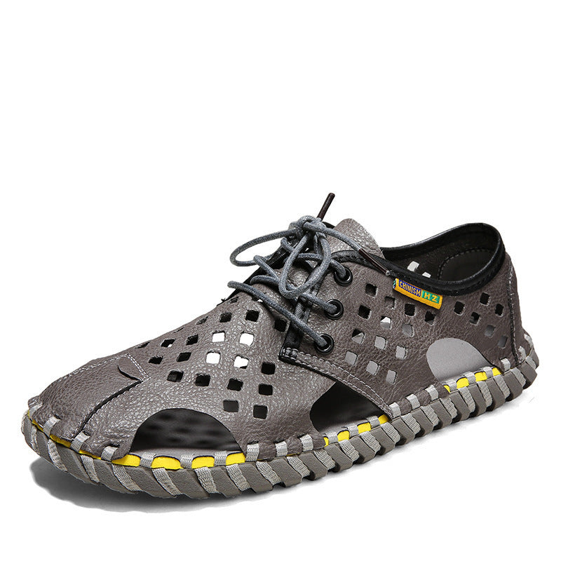 Herren Atmungsaktive Leder-Sandalen mit perforiertem Design und rutschfester Sohle EB