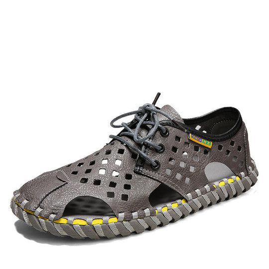 Herren Atmungsaktive Leder-Sandalen mit perforiertem Design und rutschfester Sohle EB