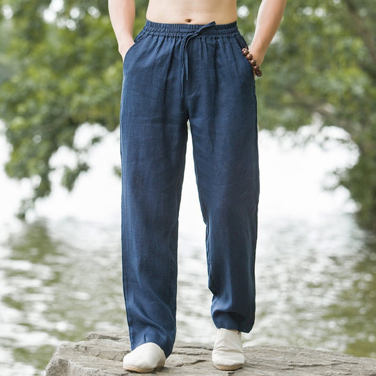 Herren lässige Leinenhose mit elastischem Bund und praktischen Seitentaschen EB