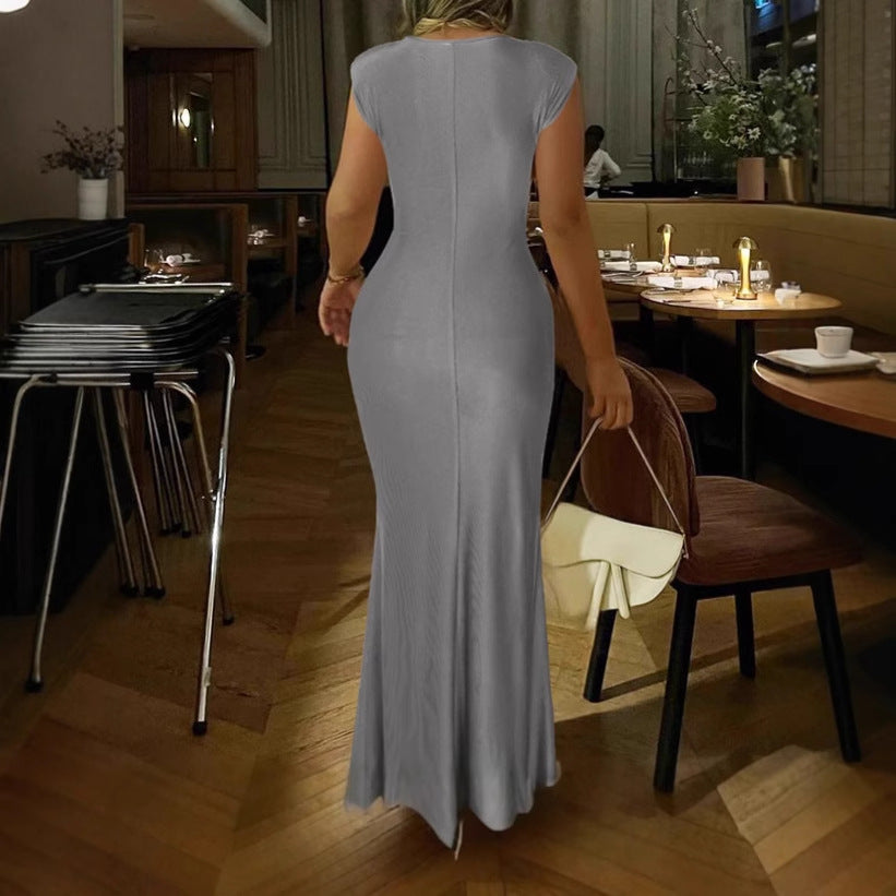 Damen Elegantes Wickel-Maxikleid mit seitlichem Rüschendetail EB