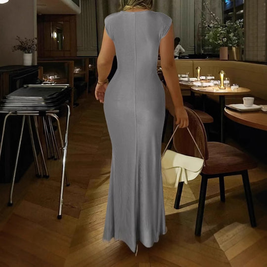 Damen Elegantes Wickel-Maxikleid mit seitlichem Rüschendetail EB