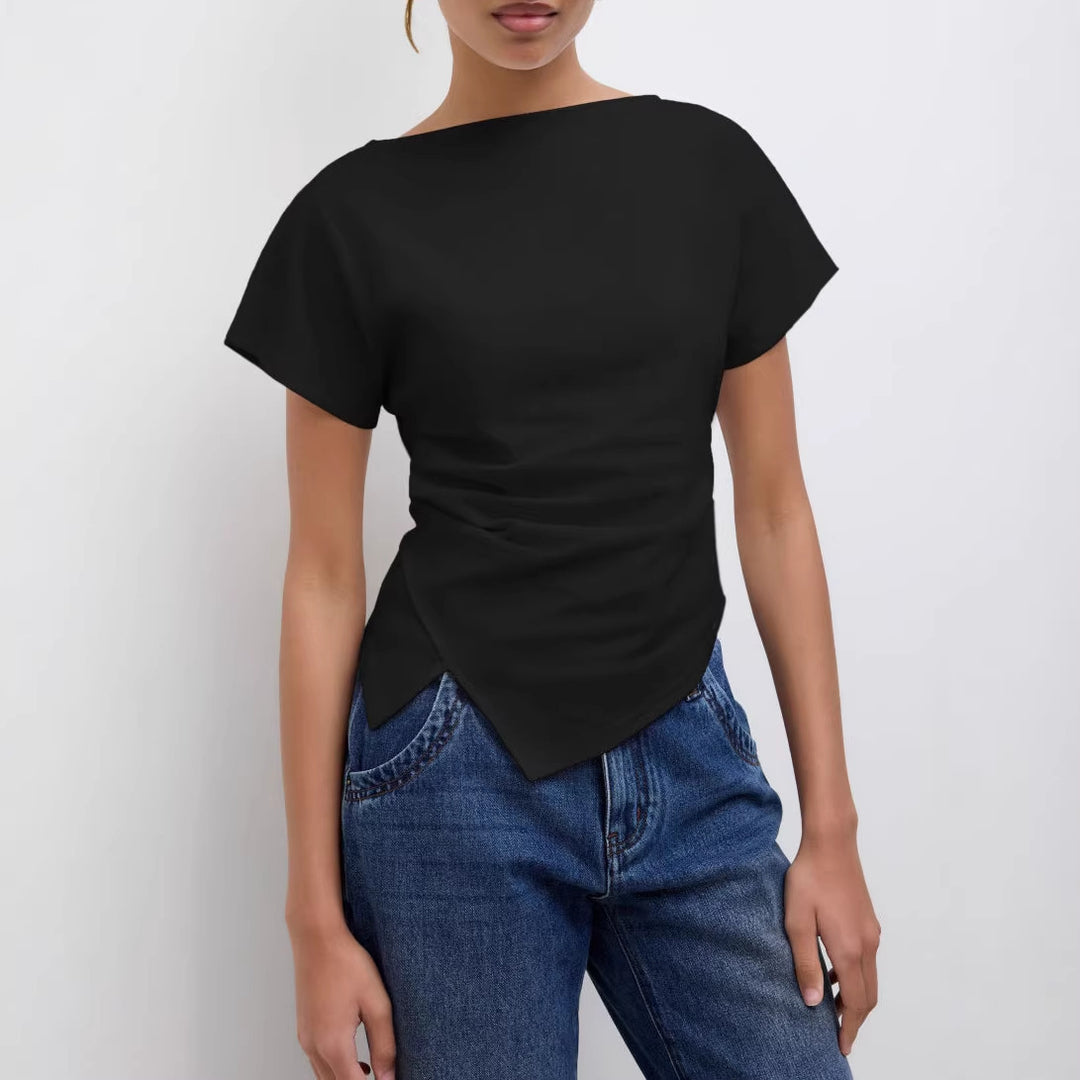 Damen Cropped T-Shirt mit asymmetrischem Schnitt und dekorativem Drapierungseffekt EB