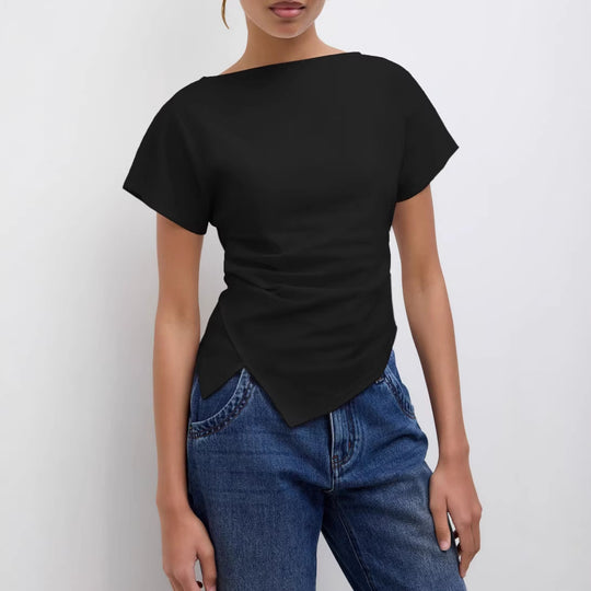 Damen Cropped T-Shirt mit asymmetrischem Schnitt und dekorativem Drapierungseffekt EB