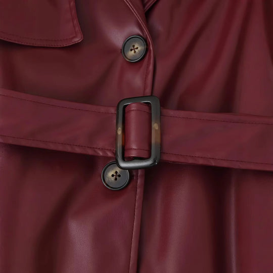 Damen eleganter Kunstleder-Trenchcoat mit Gürtel EB