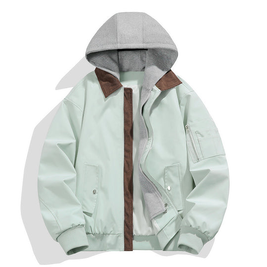 Herren lässige Freizeit-Bomberjacke mit innenliegendem Kapuzenlayer und Cord-Stehkragen EB