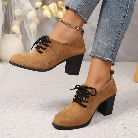 Damen elegante Plateau-Schnürschuhe mit modischem Blockabsatz und komfortablem Fußbett EB