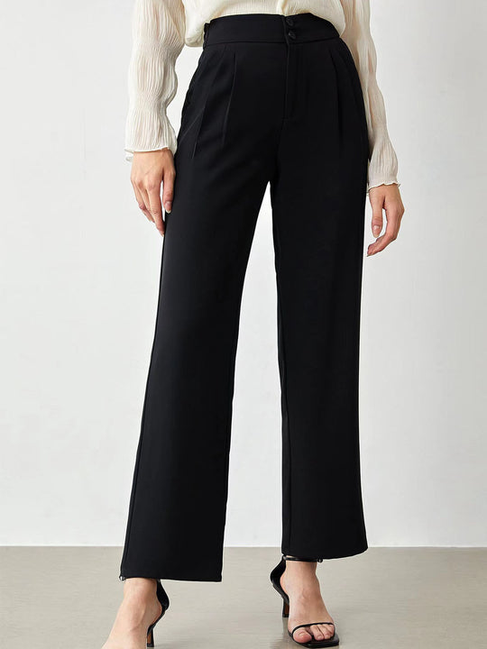 Damen elegante weite Stoffhose mit Bundfalten und hohem Taillenbündchen EB