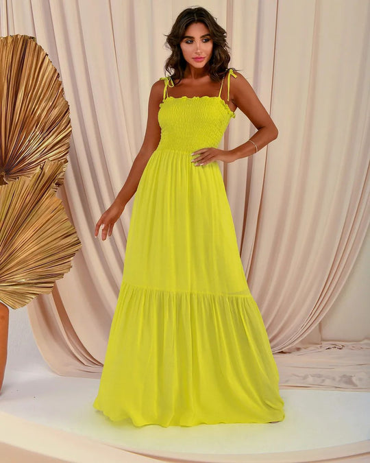 Damen luftiges Maxikleid mit Spaghetti-Trägern und Rüschendetails EB
