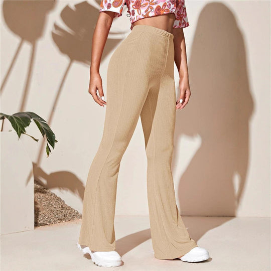 Damen Hochtaillierte Flared-Leggings aus Rippstrick EB