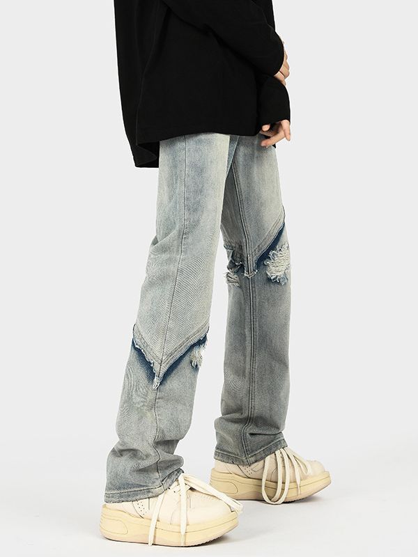 Herren modische Ripped Denim-Jeans im lässigen Schnitt mit asymmetrischem Design EB