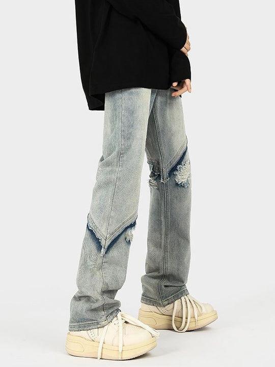 Herren modische Ripped Denim-Jeans im lässigen Schnitt mit asymmetrischem Design EB