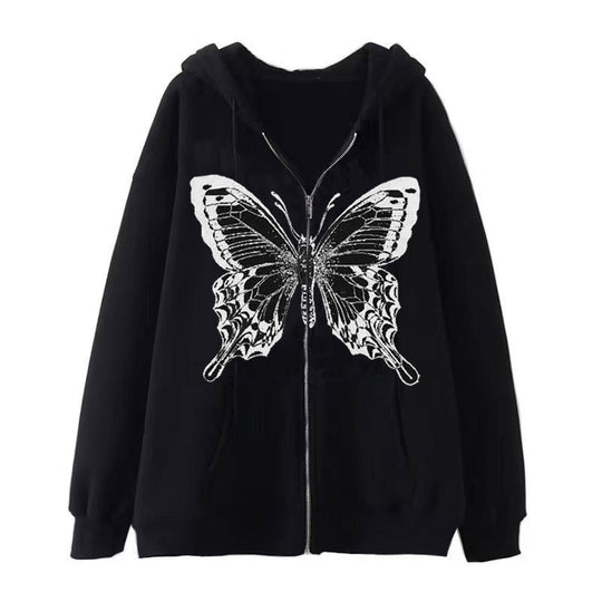Damen Zip-Hoodie mit ausdrucksstarkem Schmetterlingsmotiv EB