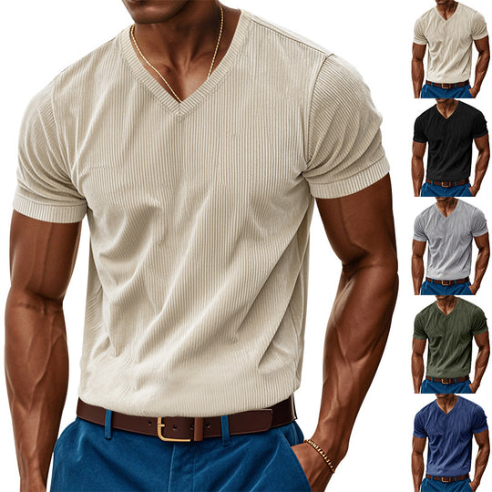 Herren modernes V-Ausschnitt T-Shirt mit strukturierter Oberfläche EB