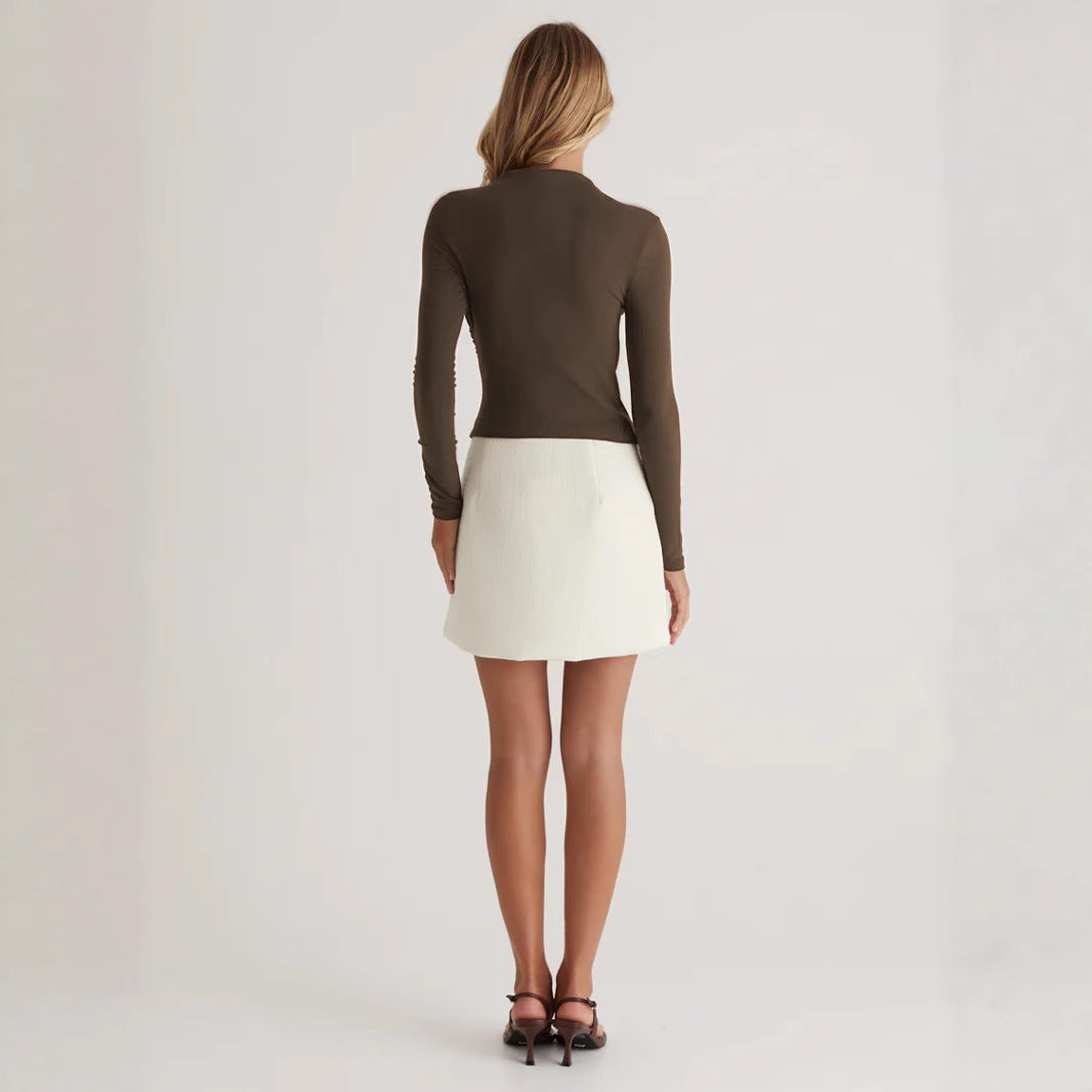 Damen Langarmshirt mit elegantem Wickeldesign und hochgeschlossenem Kragen EB