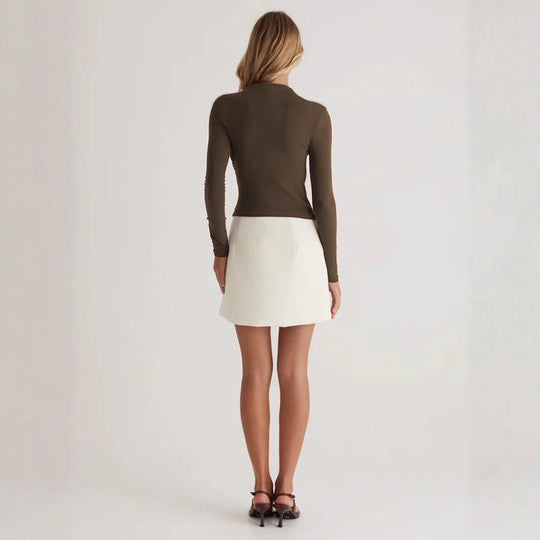 Damen Langarmshirt mit elegantem Wickeldesign und hochgeschlossenem Kragen EB