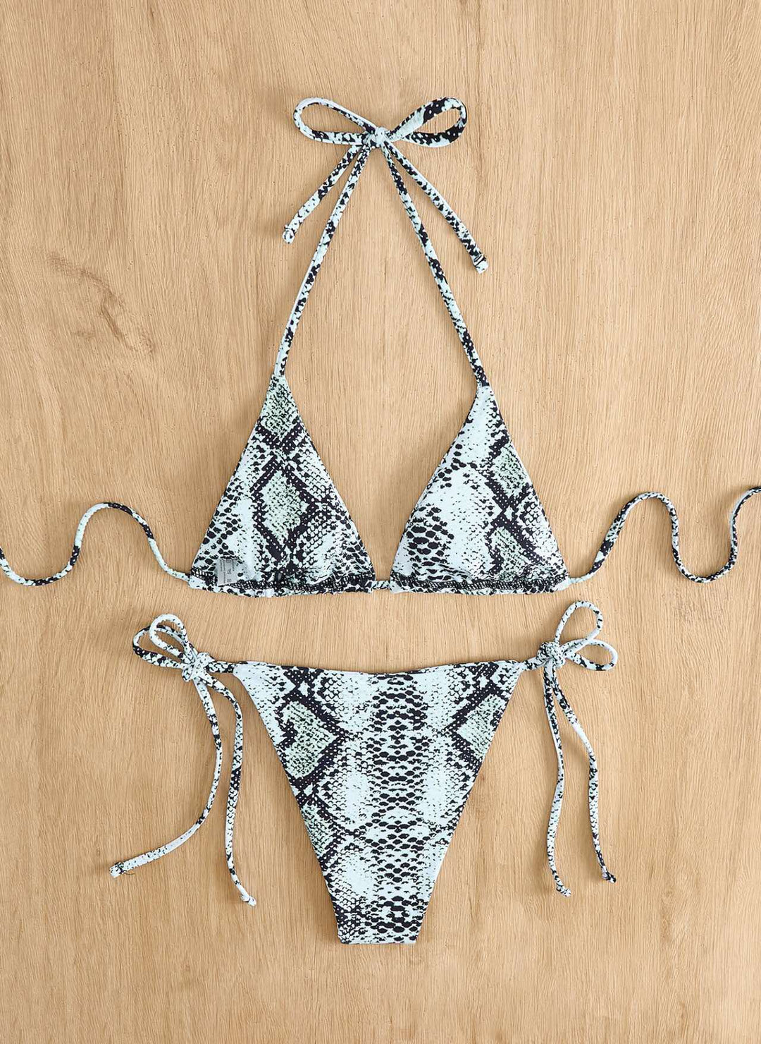 Damen Triangel-Bikini mit Schlangenprint und verstellbaren Trägern EB