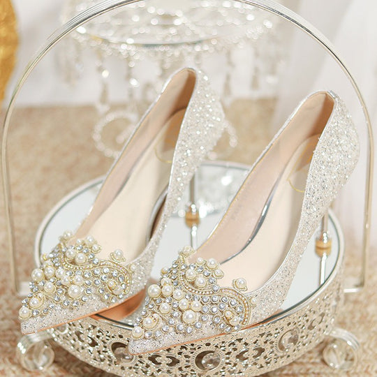 Damen Glamouröse Pumps mit strassbesetzten Perlenverzierungen EB