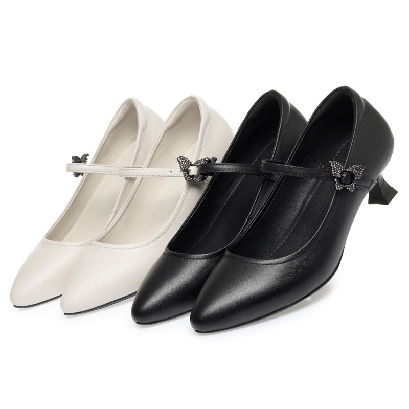 Damen Mary Jane Pumps mit verstellbarem Riemen und eleganter Schmuckschmetterling EB