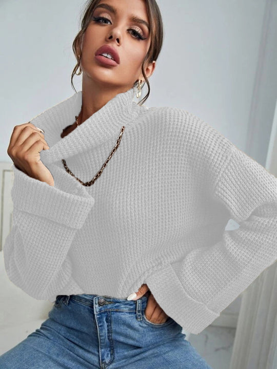 Damen Strickpullover mit hohem Kragen und strukturierter Oberfläche EB