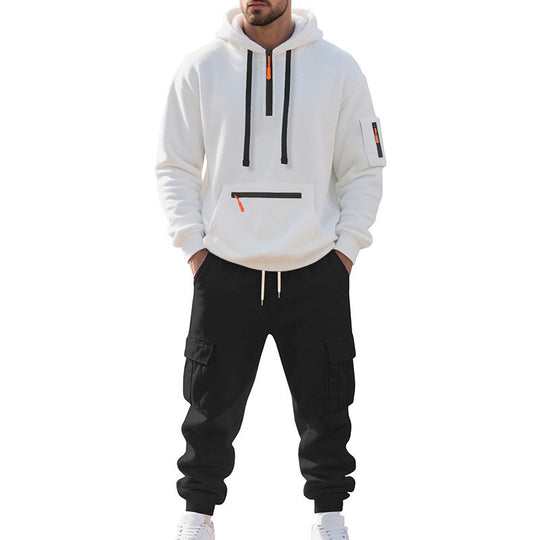 Herren Zweiteiliger Performance-Jogginganzug mit Kapuzen-Hoodie, wasserabweisenden Reißverschlüssen und Cargo-Jogger EB