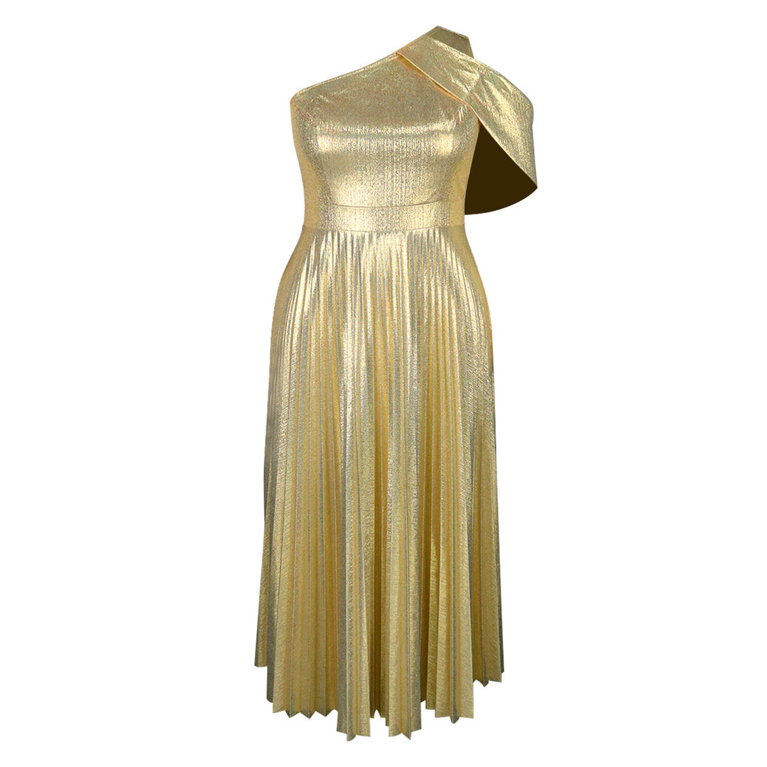 Damen Elegantes Plisseekleid mit asymmetrischem Träger EB