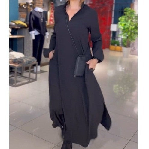 Damen Langblusenkleid mit praktischen Seitentaschen und modernem Schnitt EB