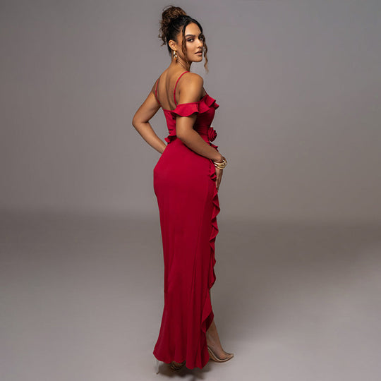 Damen Elegantes Rüschenskleid mit seitlichem Schlitz EB