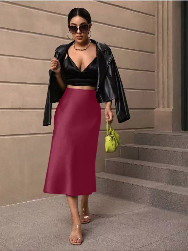Damen Satin Rock mit schwingendem Saum und elegantem Schnitt EB
