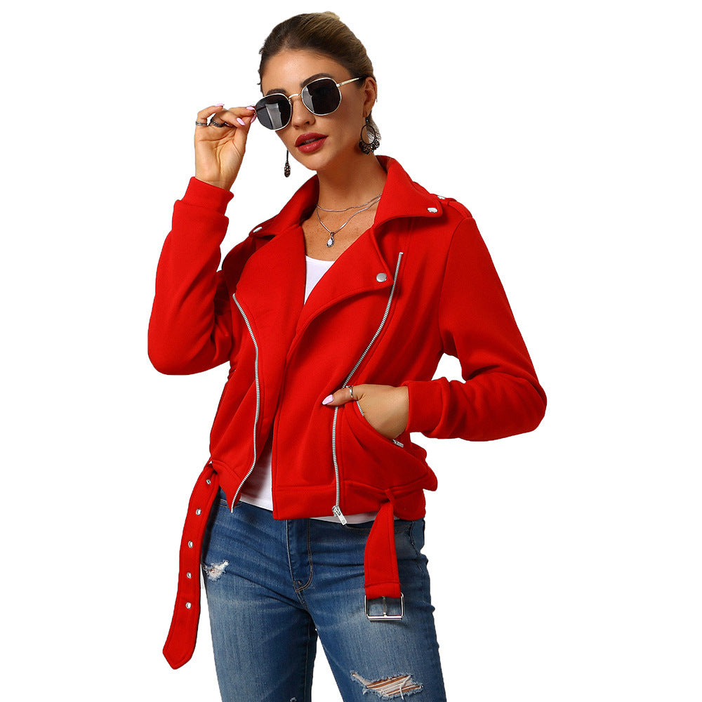 Damen edgy und stilvolle Bikerjacke mit Reißverschluss und praktischen Taschen EB
