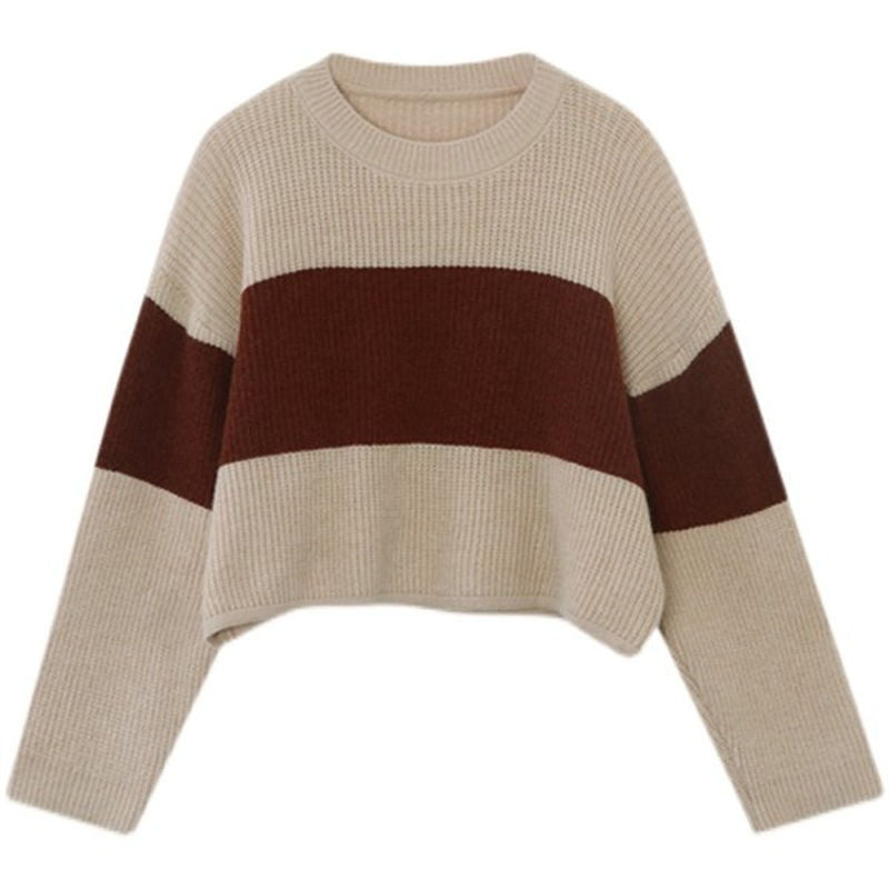 Damen Strickpullover mit weit geschnittenen Ärmeln und kontrastierendem Design EB