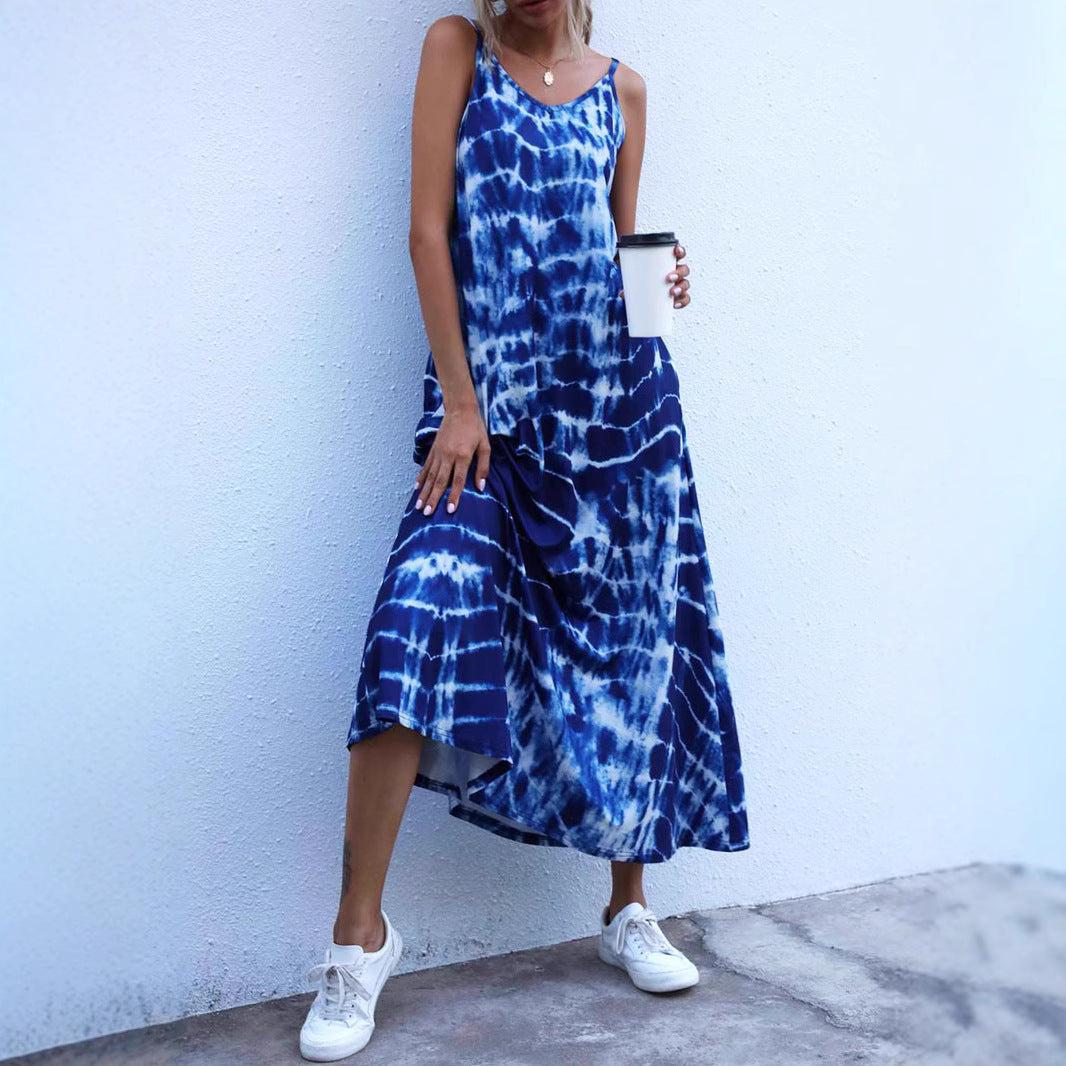 Damen Langes Sommerkleid aus elastischem Jersey mit asymmetrischem Schnitt und praktischen Taschen EB