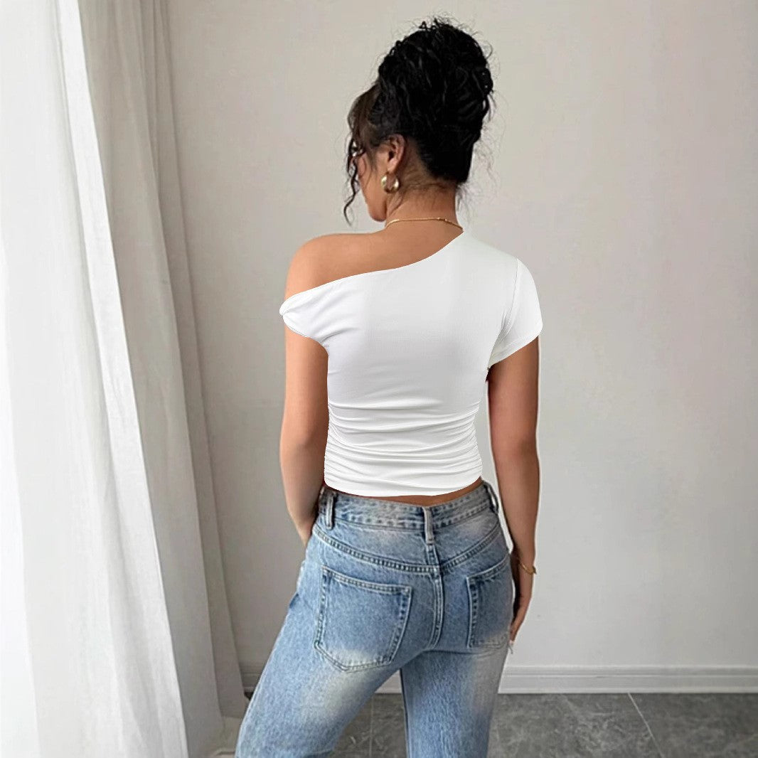 Damen Off-Shoulder Shirt mit Raffung und tailliertem Schnitt EB