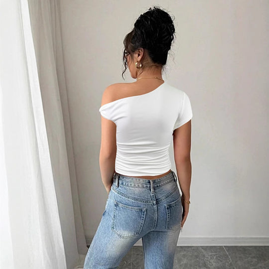 Damen Off-Shoulder Shirt mit Raffung und tailliertem Schnitt EB