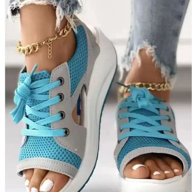 Damen Sportliche Wedge-Sandalen mit atmungsaktivem Mesh-Obermaterial EB