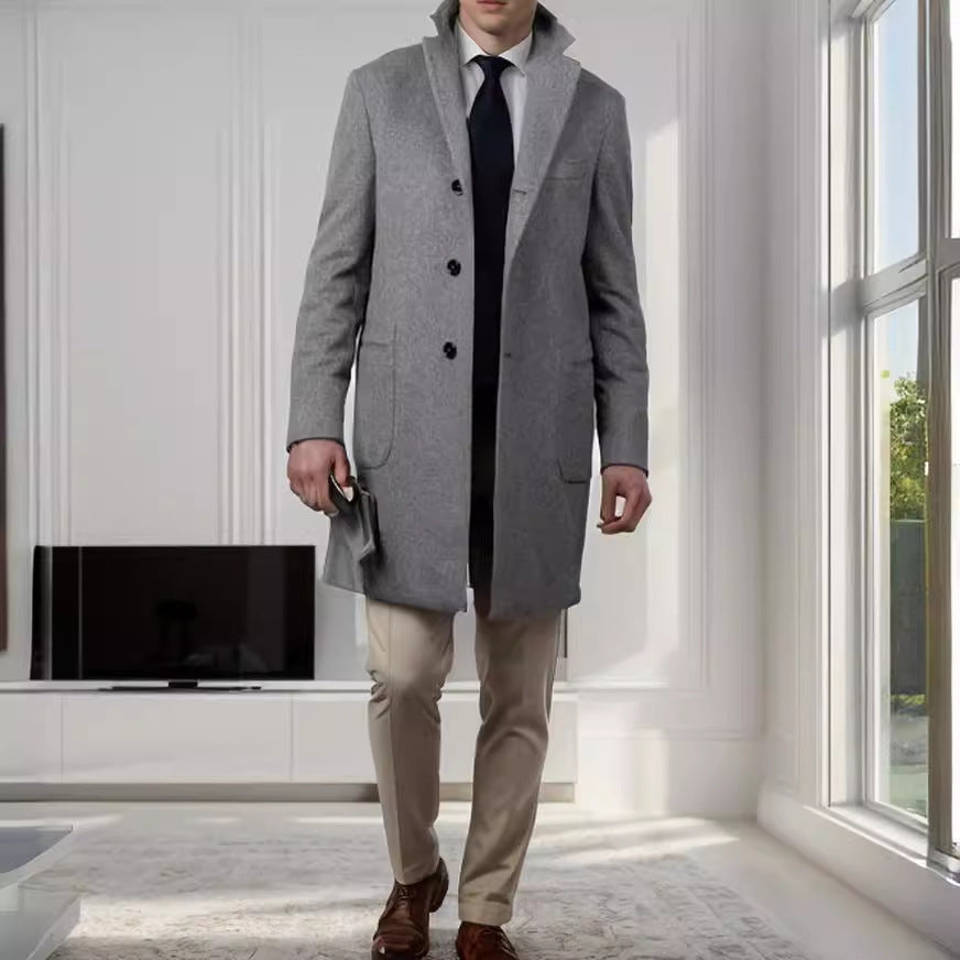 Herren eleganter Baumwolltrenchcoat mit edlen Taschen und modernem Schnitt EB