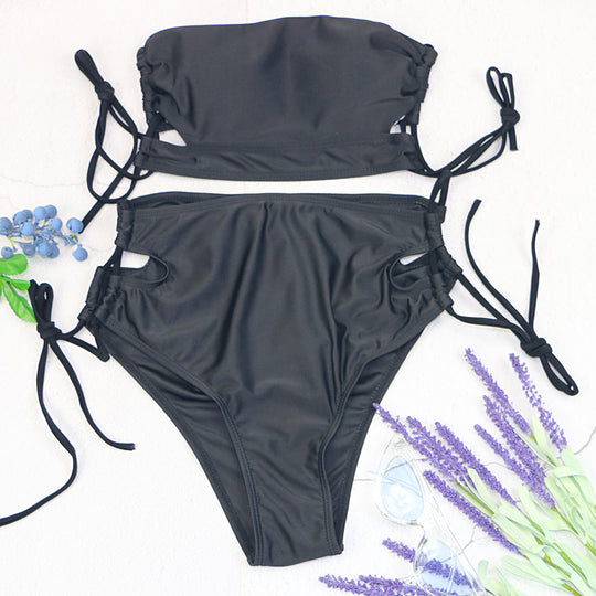 Damen Bikini-Set mit hohem Bund und modischem Knotendetail EB