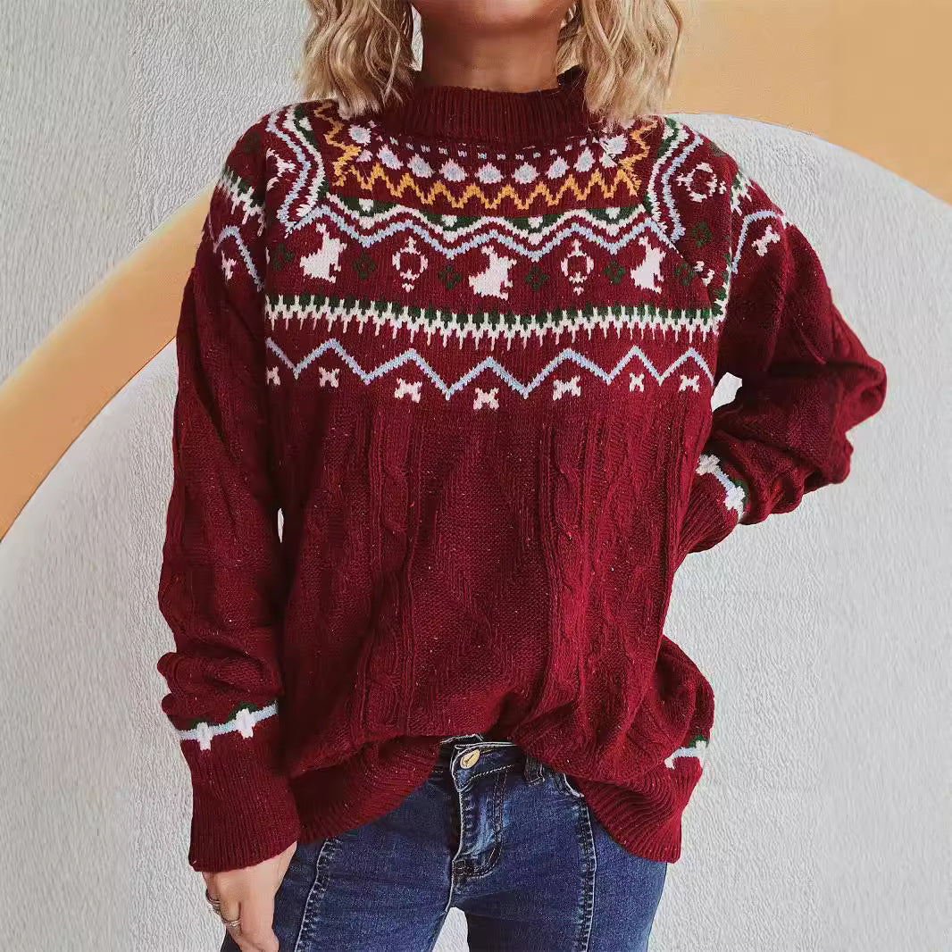 Damen Grobstrickpullover mit festlichem Muster und modernem Zopfdessin EB